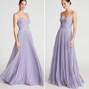 Halston Maycee Gown Sz 10 Shimmer Jersey Stretch Metallic Pleated Maxi Dress